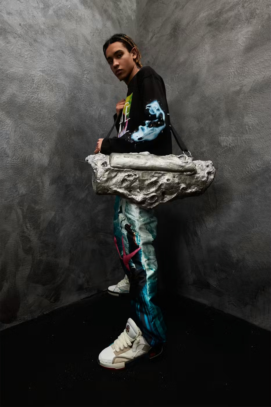 Members of the Rage — We Are Not Alone graphic long-sleeve with spirit-print denim